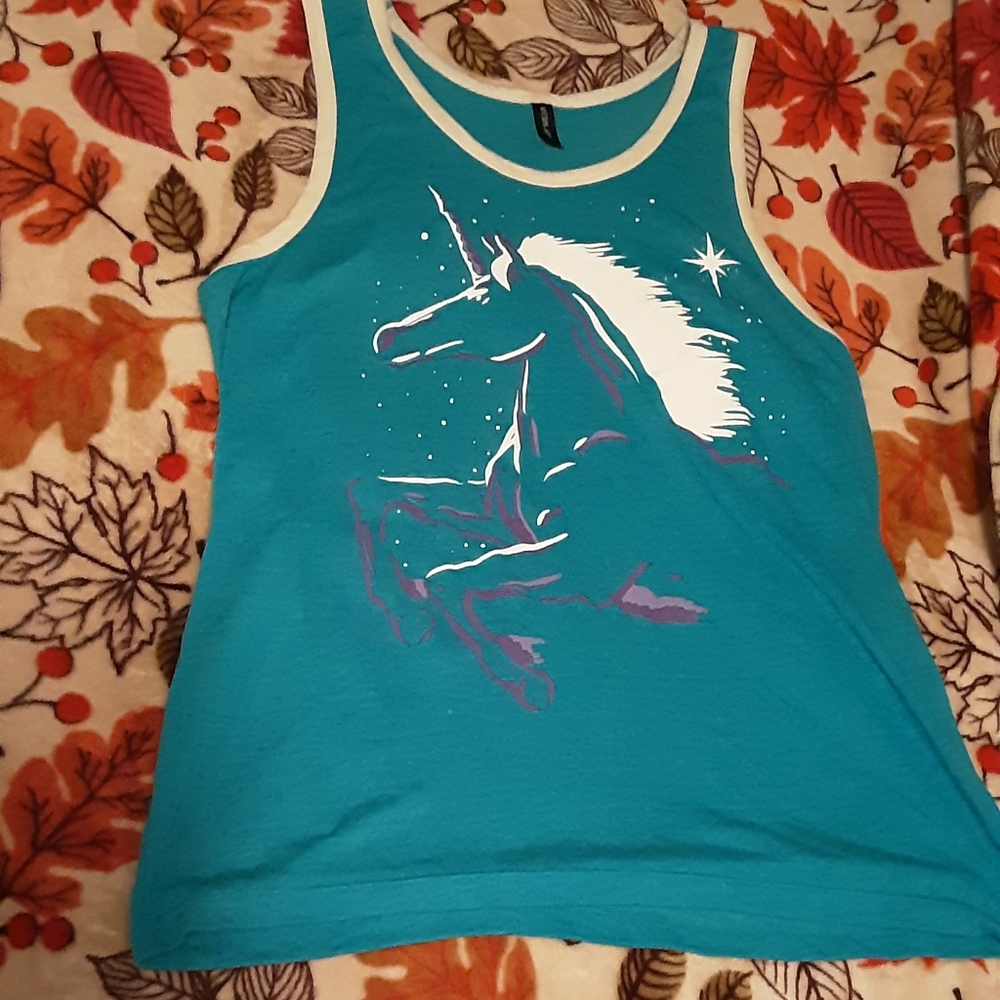 Kohls Jcpenney Unicorn Tank Top Juniors Large Woman's medium graphic muscle tee - Picture 1 of 7